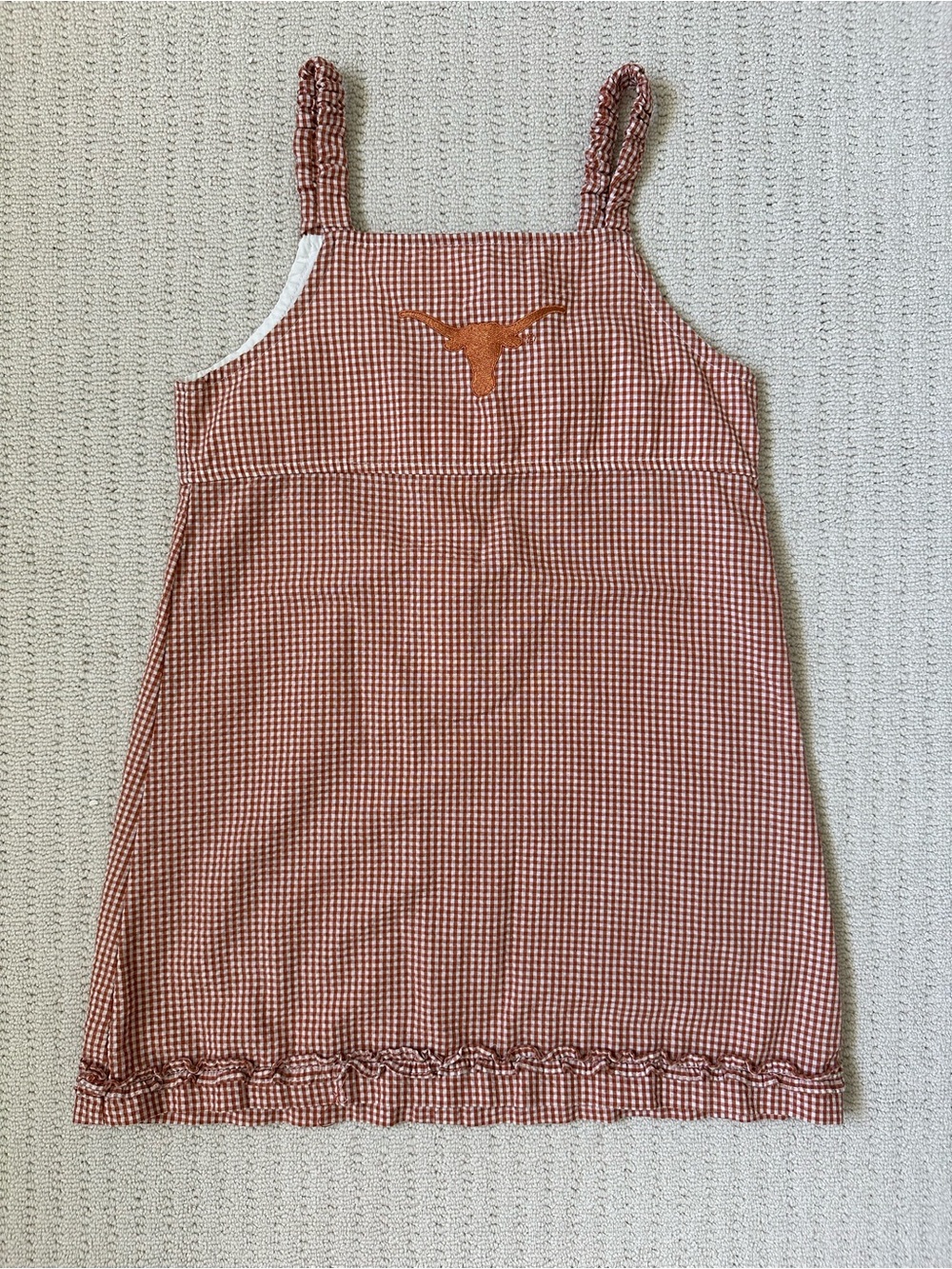 Burnt Orange Gingham Dress with Longhorn Applique